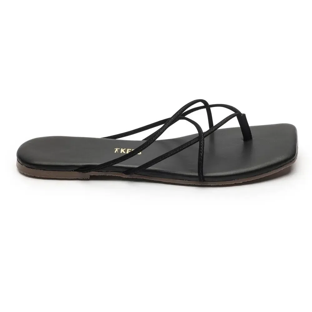 TKEES® SQUARE TOE ELLE FLAT SANDALS FOR WOMEN OPEN SILHOUETTE BLACK 11 B  MEDIUM